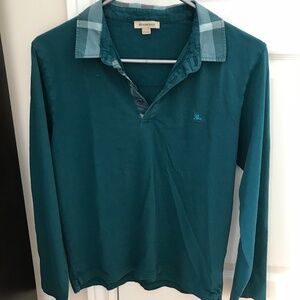 Burberry Green Button Collar Long Sleeved Tee - size 14Y